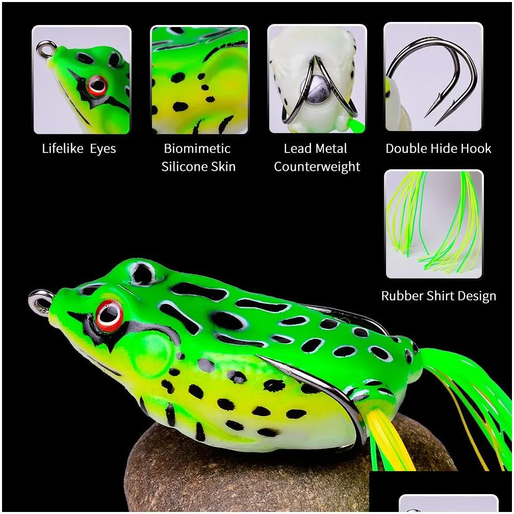 Baits Lures 15pcset Frog Soft Lure Tube Bait Plastic Fishing Lure with Fishing Hooks Topwater Ray Frog Artificial 3D Eyes Fishing Lures Set