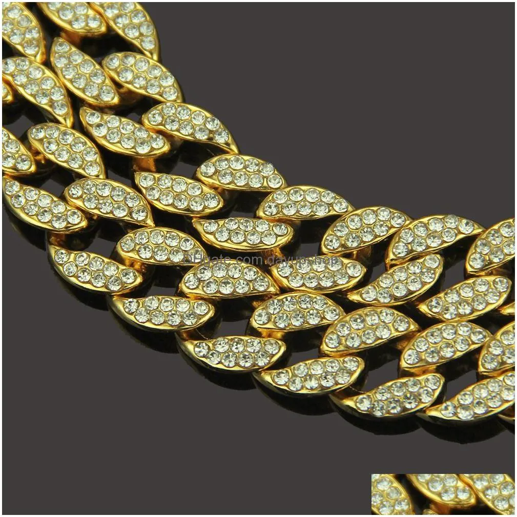 hip hop necklace bracelet bling fashion chains jewelry men gold silver  cuban link chain necklaces diamond iced out necklaces