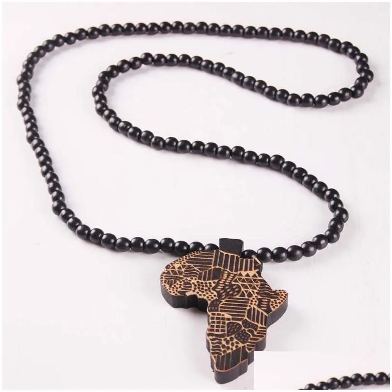 hip hop wooden map of africa pendant necklaces wood beads beaded chains for women & men hiphop jewelry gift