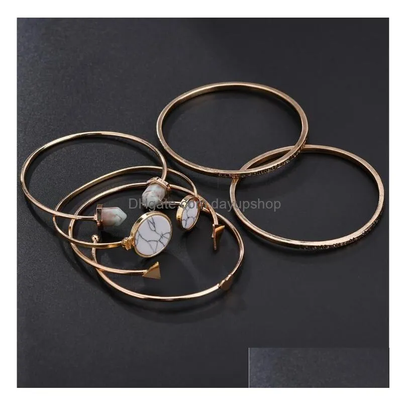 6pcs/set women bracelet suit geometry circle heart bangles retro simple turquoise open bracelet bangles adjustable bangle for women