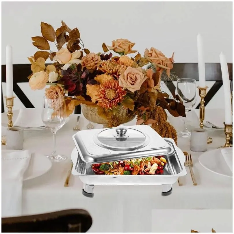 Plates Chafing Buffet Pan Dishset Server Steel Stainless Metal Pot Dishes Fondue Chaffing Warmer Steam Chafer Canteen Basin Melting