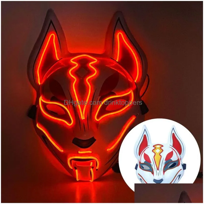 halloween fox mask cosplay party led glow mask japanese anime fox mask colorful neon light el mask glow in the dark club props fy0276