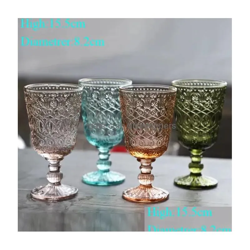 wholesale 270ml european style embossed stained glass wine lamp thick goblets 7 colors wedding decoration gifts fy5882 jn16