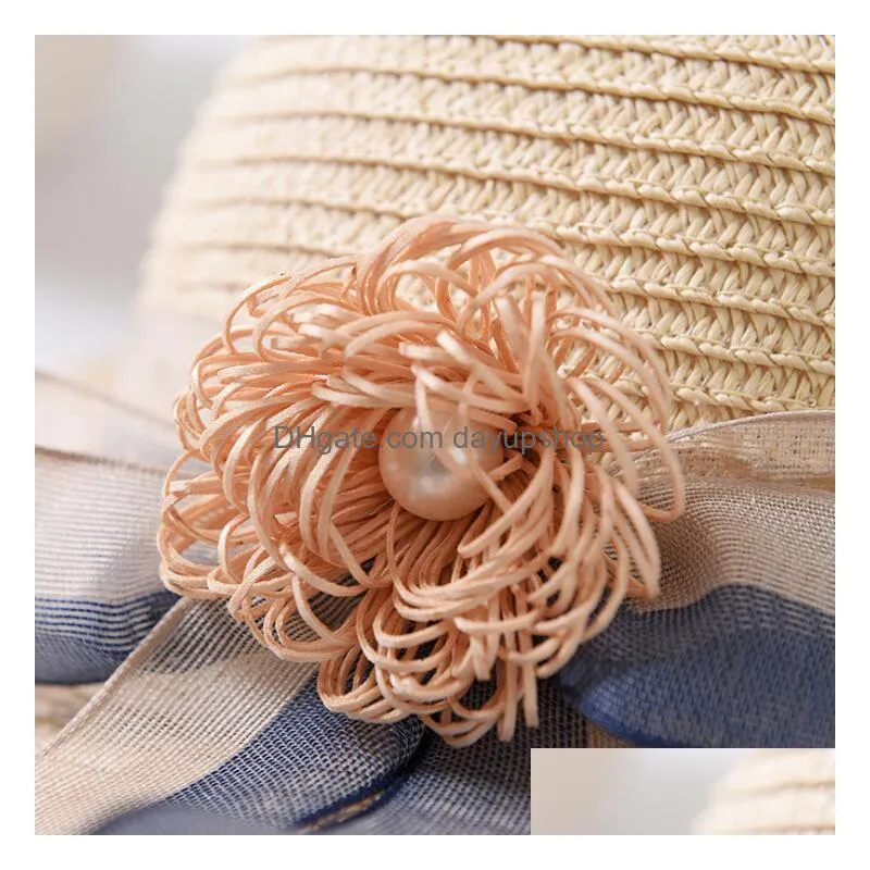 women bowknot wide brim hats folding straw hats beach hats long ribbon sun cap lady topee sunhat for dpring summer