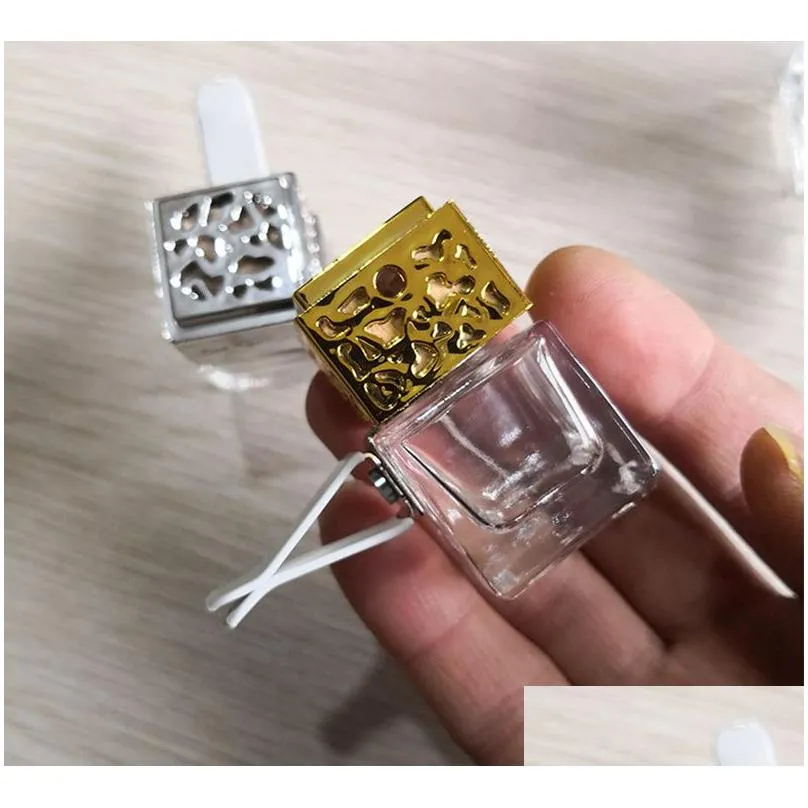 Car Perfume Air Vent Clip Cube Air Freshener Empty Glass Bottle for Car Auto Pendant Essential Oils Diffuser Fragrance Ornament Decor