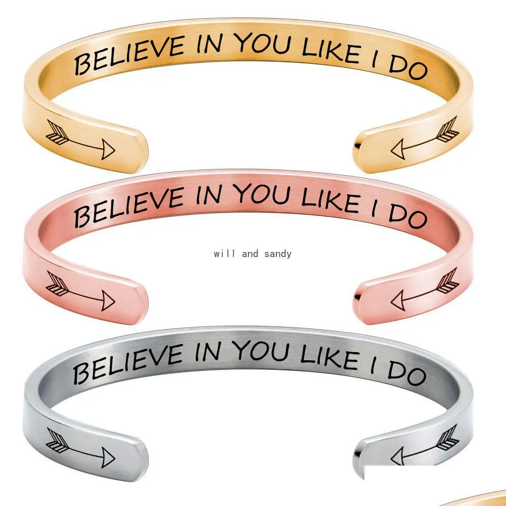 letter believe in you like i do bangle cuff c-shape stainless steel bracelets open cuff wristband for women men fashion jewelry will and