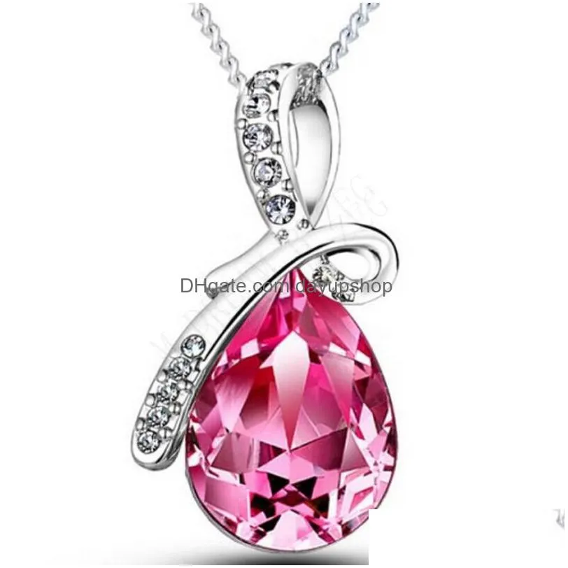 6 colors water drop pendant necklaces crystal chain diamond angel tears necklaces fashion jewelry for girls