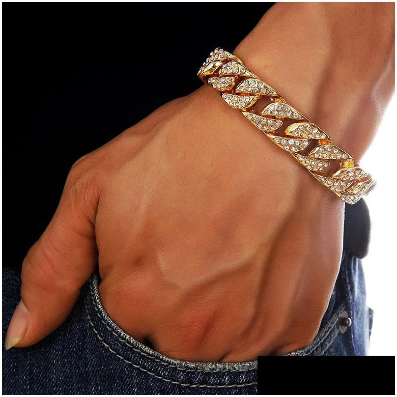 hip hop iced out bling men bracelet fashion  cuban link chain bracelets bangle male hiphop rapper jewelry gifts