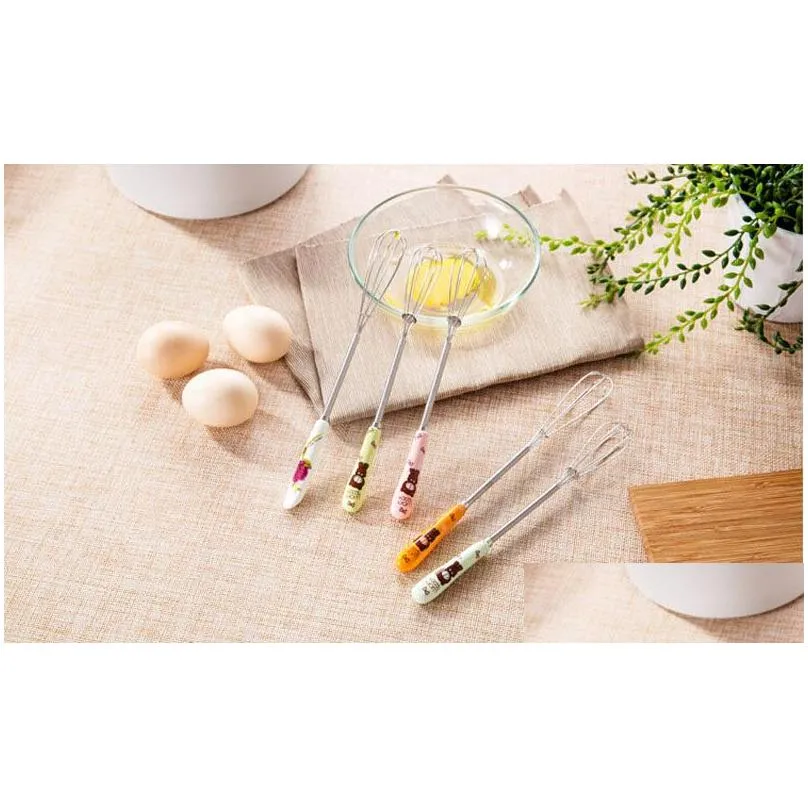 Stainless Steel Egg beaters Ceramic Handle Egg beater coffee Twist Whisk Mixer Egg cook tools Kitchen Blender Small Cake Mixer