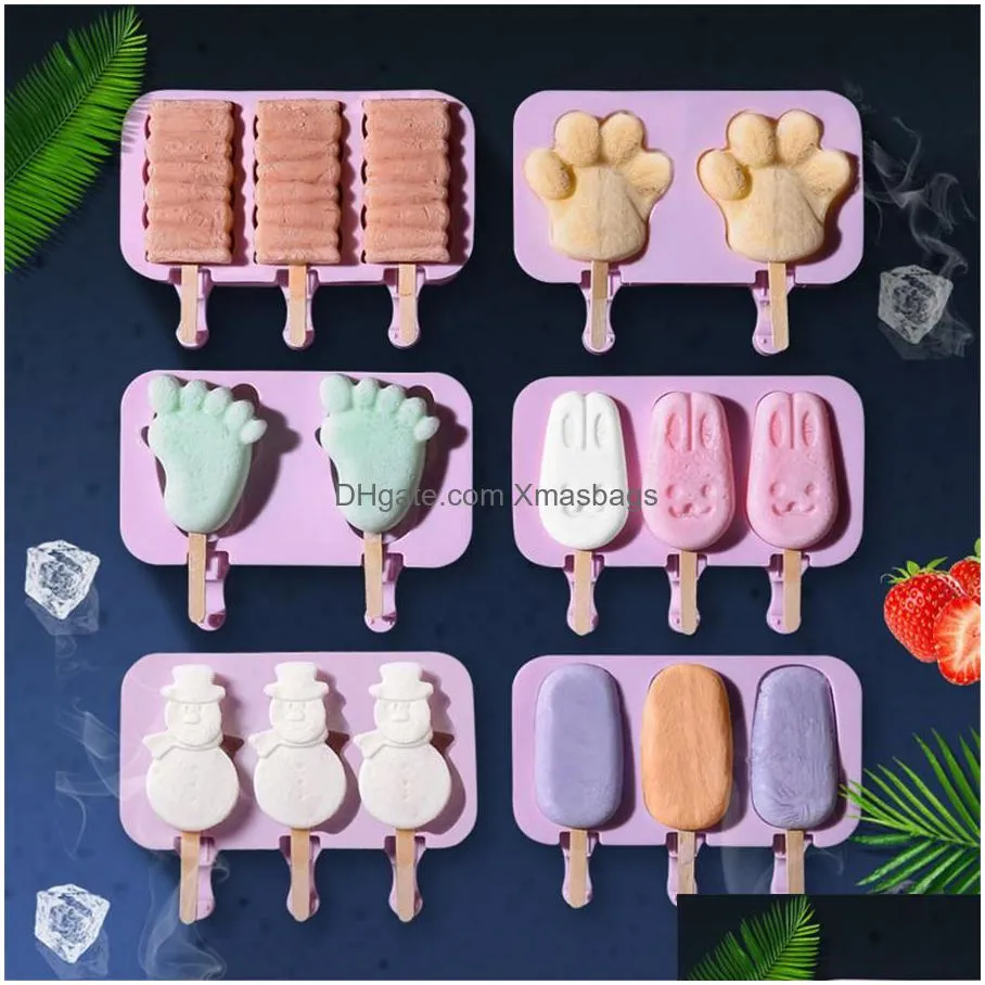 silicone popsicle molds tools diy homemade cartoon ice cream maker mould with 50 wood stick jk2006xb