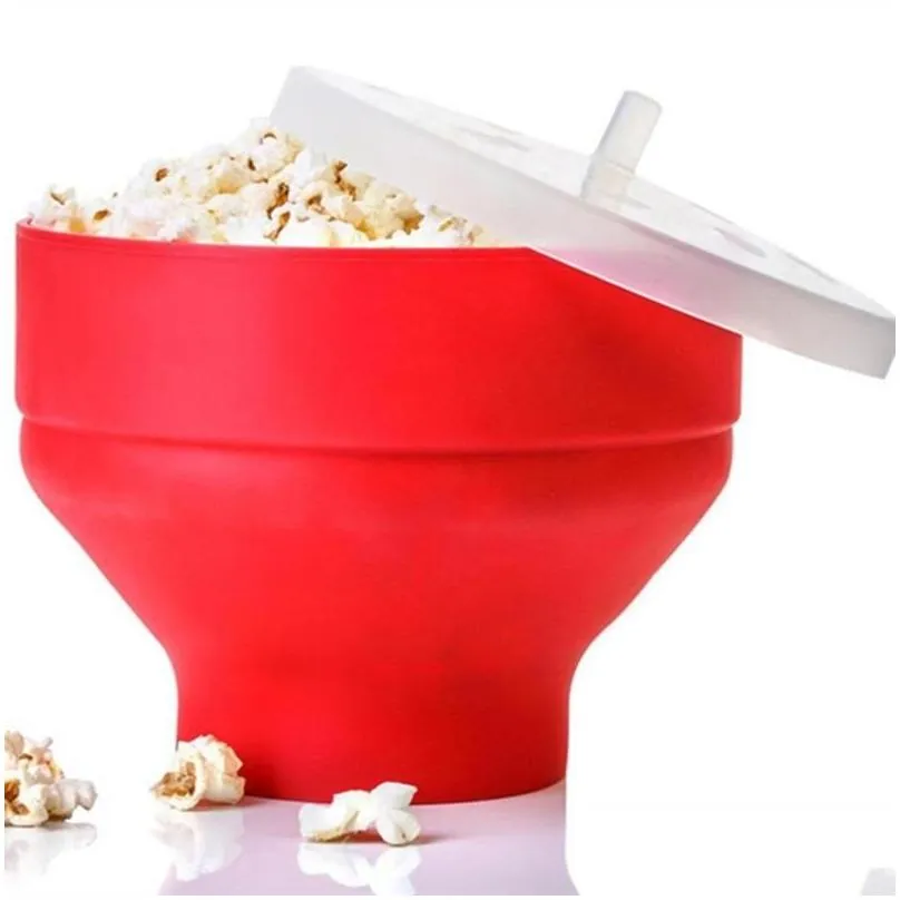 bowls silicone popcorn bowl microwave oven folded bucket creative high temperature resistant large covered