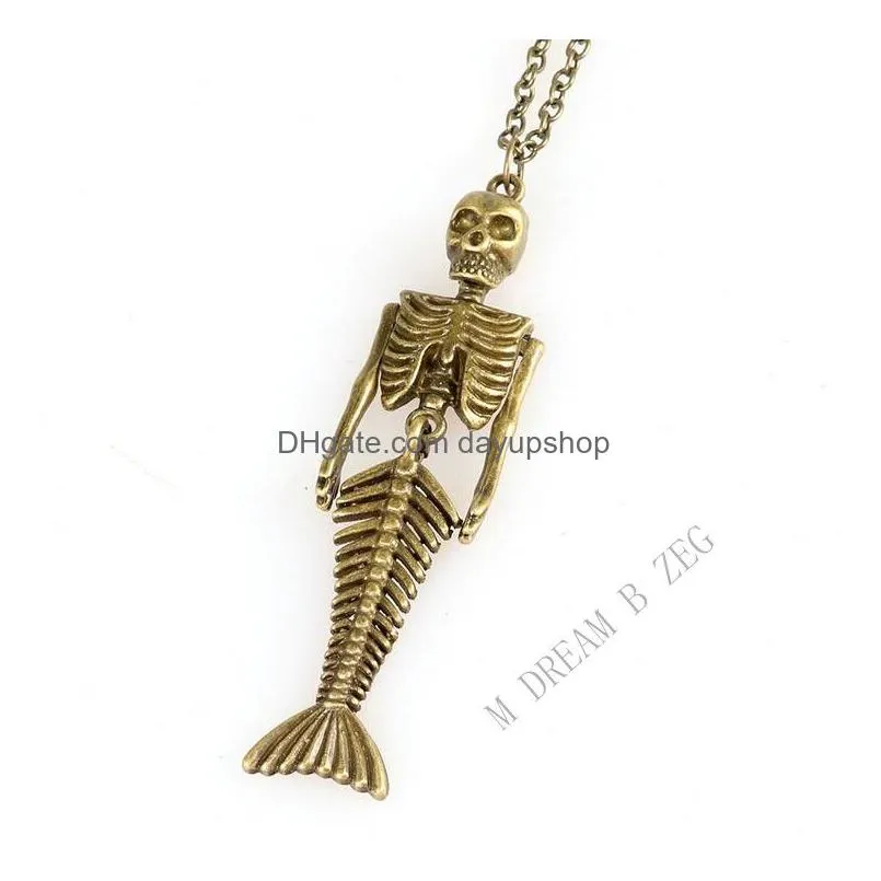 fashion europe skull head necklace mermaid bone pendant new sweater chain creative skull necklace men jewelry gift free ship