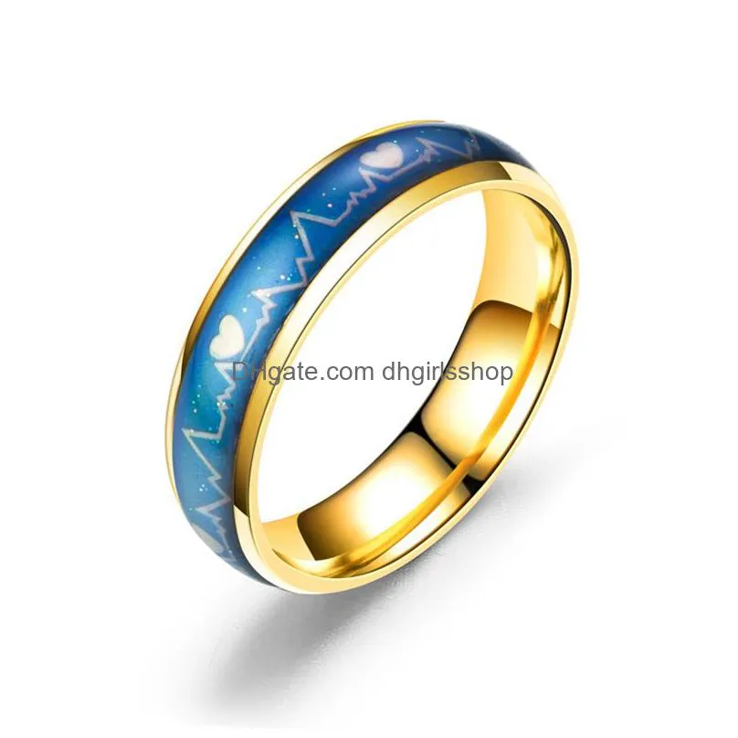 update temperature sensing heartbeat ring band stainless steel mood rings for women mens love fashion jewelry