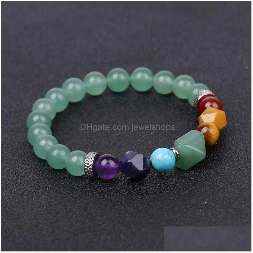 8mm natural stone green aventurine pyramid bracelet yoga 7 chakra gemstone beads bracelet for men women jewelry