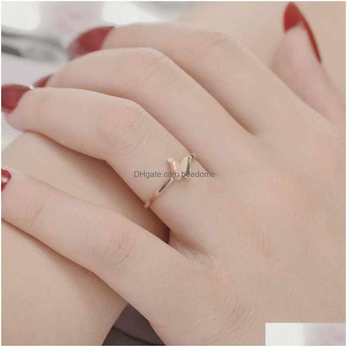 update stainless steel 18k gold plated ring band girls butterfly charm rings woman`s ring fine fashion jewelry gift