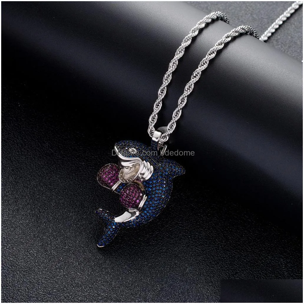 18k gold sport boxing shark necklace jewelry set diamond cubic zirconia animal pendant hip hop necklaces bling for women men stainless steel chain will and