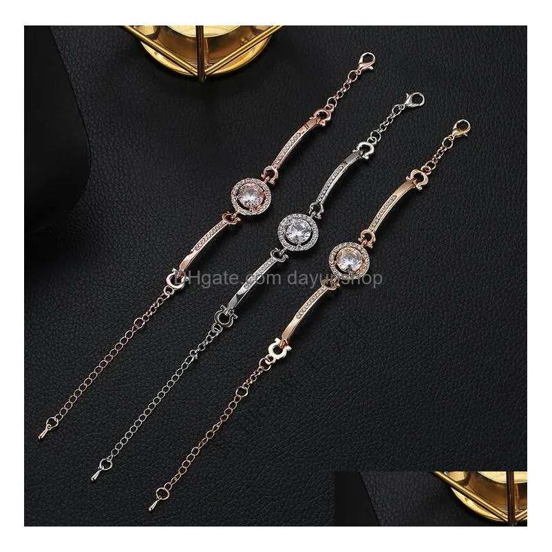 top quality diamond jewelry women bracelets alloy bracelet pave silver rose gold tone charms bangle jewelry with fast shipping