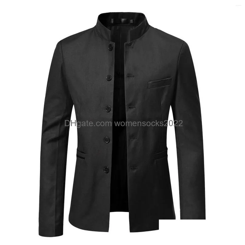 mens suits spring autumn coat mens solid color cardigan stand collar blazers long sleeve slim single-breasted jacket
