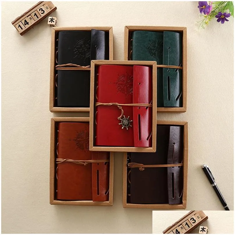 wholesale Vintage Travel Diary Notebook Kraft Papers Writing Journal Notebook PU Leather Spiral Pirate Notepad School Student Classical Books Stationery Gift