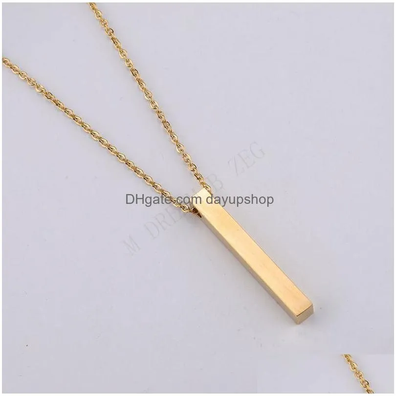 5 colors polished stainless steel blank bar necklaces geometric square vertical long bar pendant necklace pendants diy customize