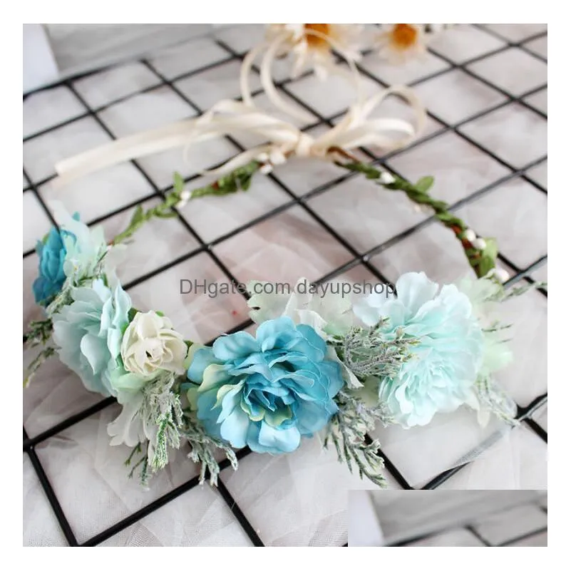 carnations garland headbands korean style simple pure  corolla hair band girl holiday beach wedding headdress jewelry