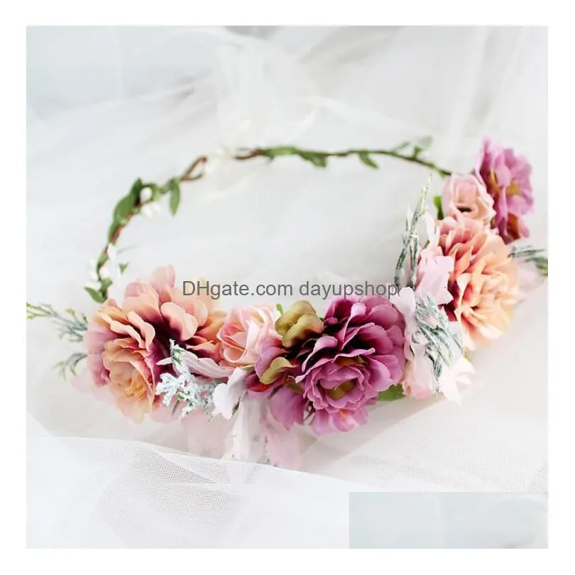 carnations garland headbands korean style simple pure  corolla hair band girl holiday beach wedding headdress jewelry