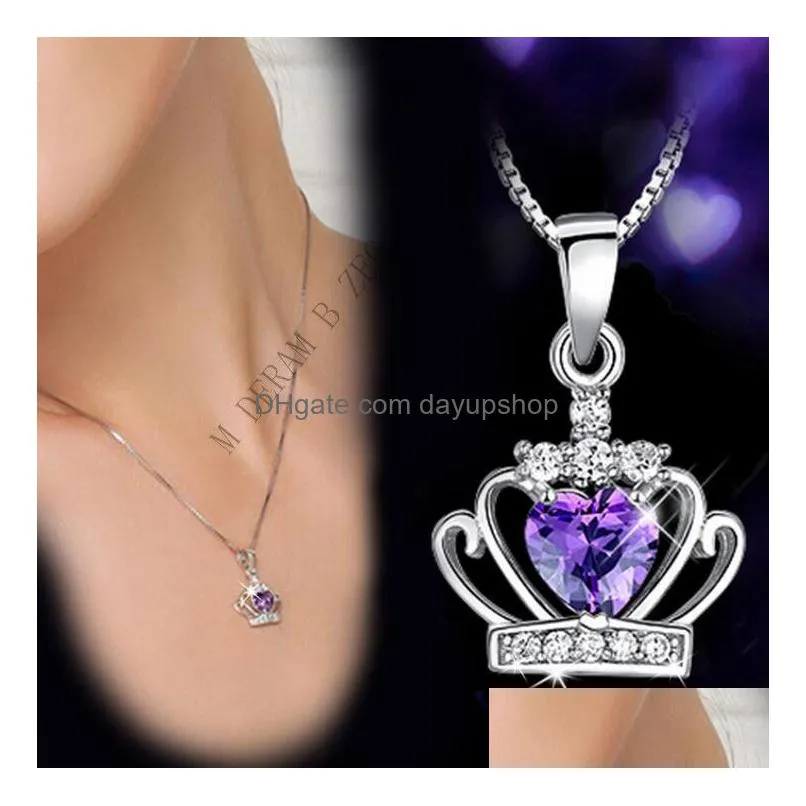 new style crown wedding pendant necklace diamond-encrusted clavicle chain water wave heart necklace nice gift for girls