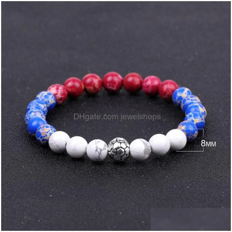 8mm multicolored stone bracelet emperor gemstone soccer football beaded bracelets wristband bangle cuff for men women jewelry