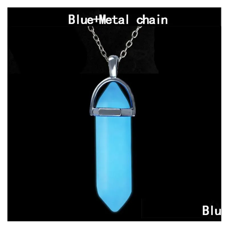 glow in the dark natural stone necklace for women quartz healing crystal point hexagonal bullet pendant rope chains men s fashion