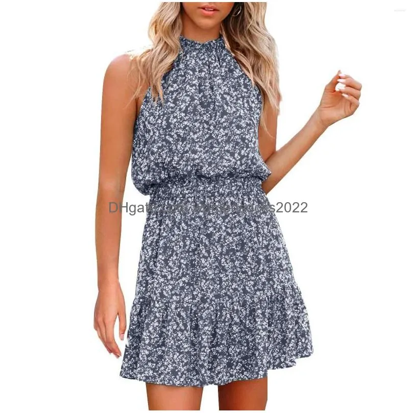 casual dresses summer mini dress boho style halter floral print women elegant party sleveless short ladies vestidos