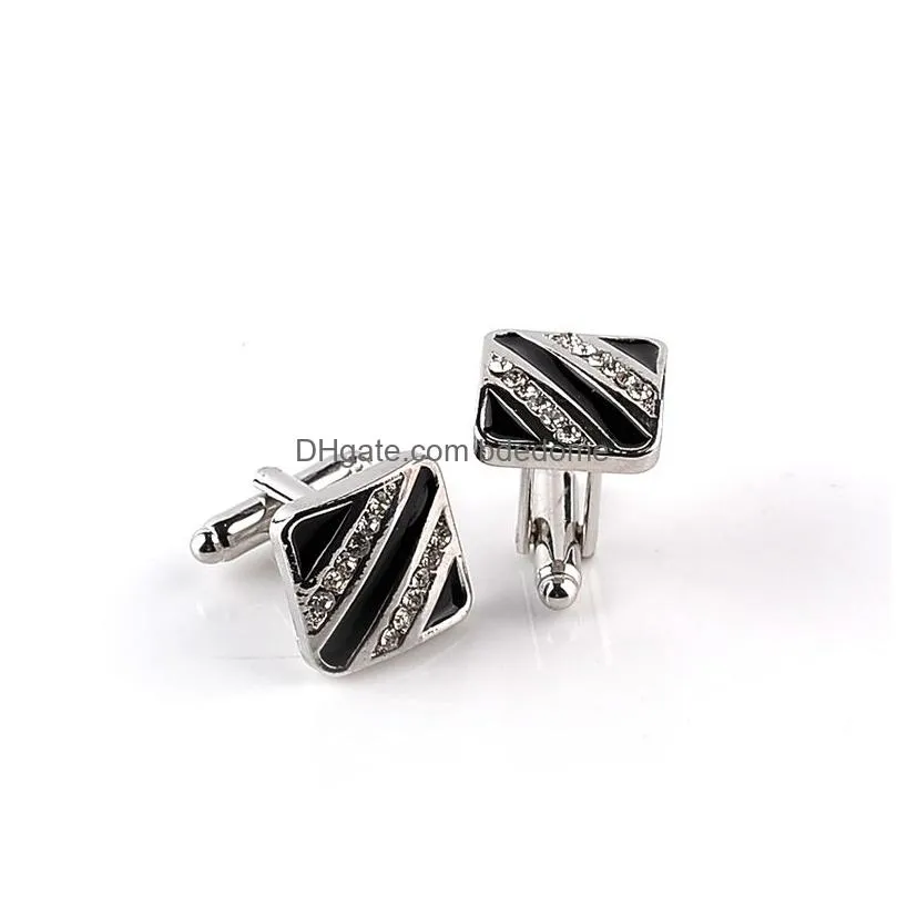 enamel crystal cuff links black red stripe diamond cufflinks button for mens formal business suit shirt jewelry will and sandy