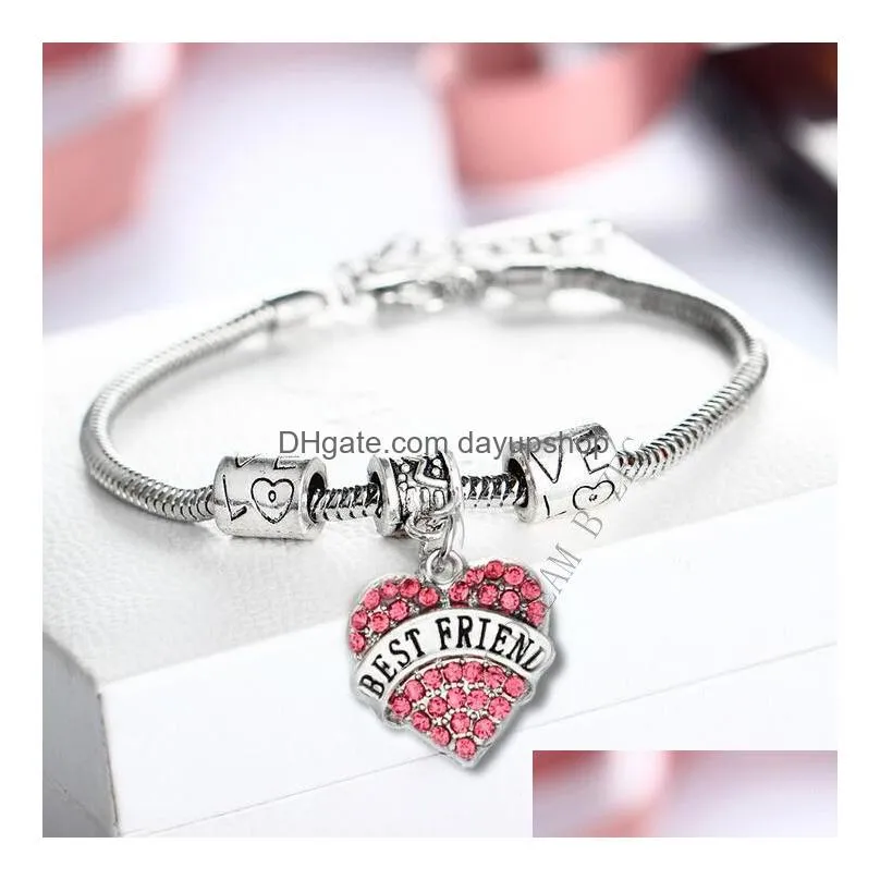 45 types diamond love heart bracelet family member best friends crystal bracelet women charms wristband jewelry