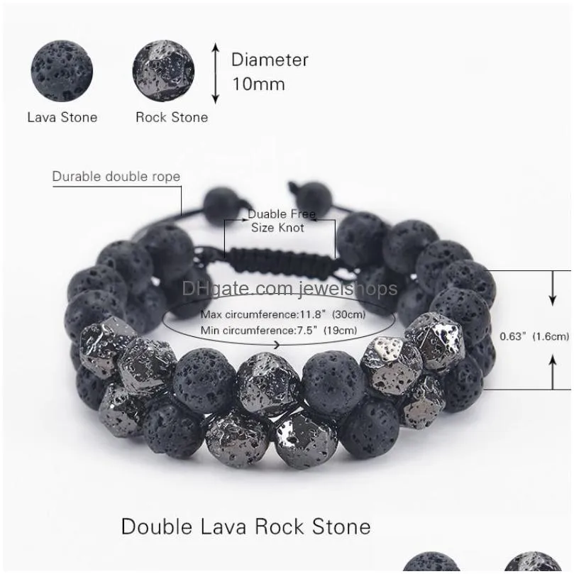 10mm matte frosted natural stone lava tiger eye beaded adjustable bracelet faceted gemstone double layer men bracelets wristband