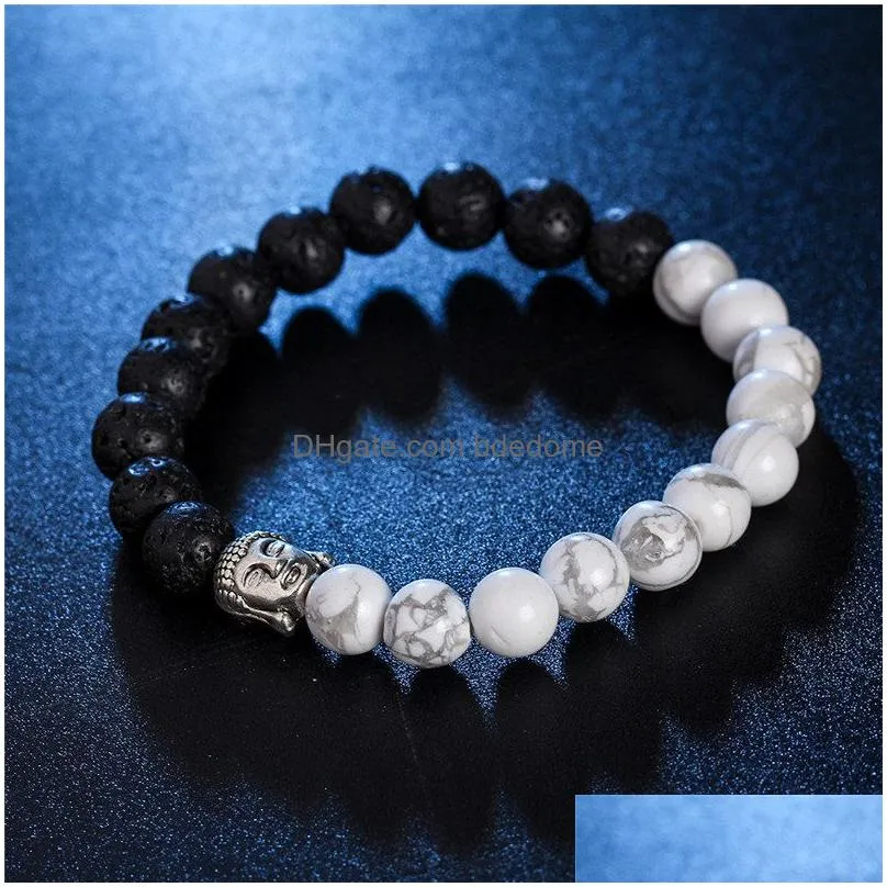 update buddha head nature stone beaded strands bracelet agate lava wristband women mens bracelets fashion jewelry gift