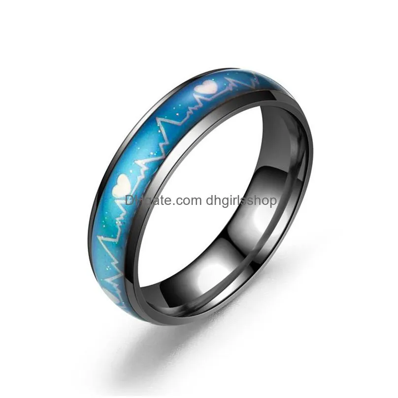 update temperature sensing heartbeat ring band stainless steel mood rings for women mens love fashion jewelry