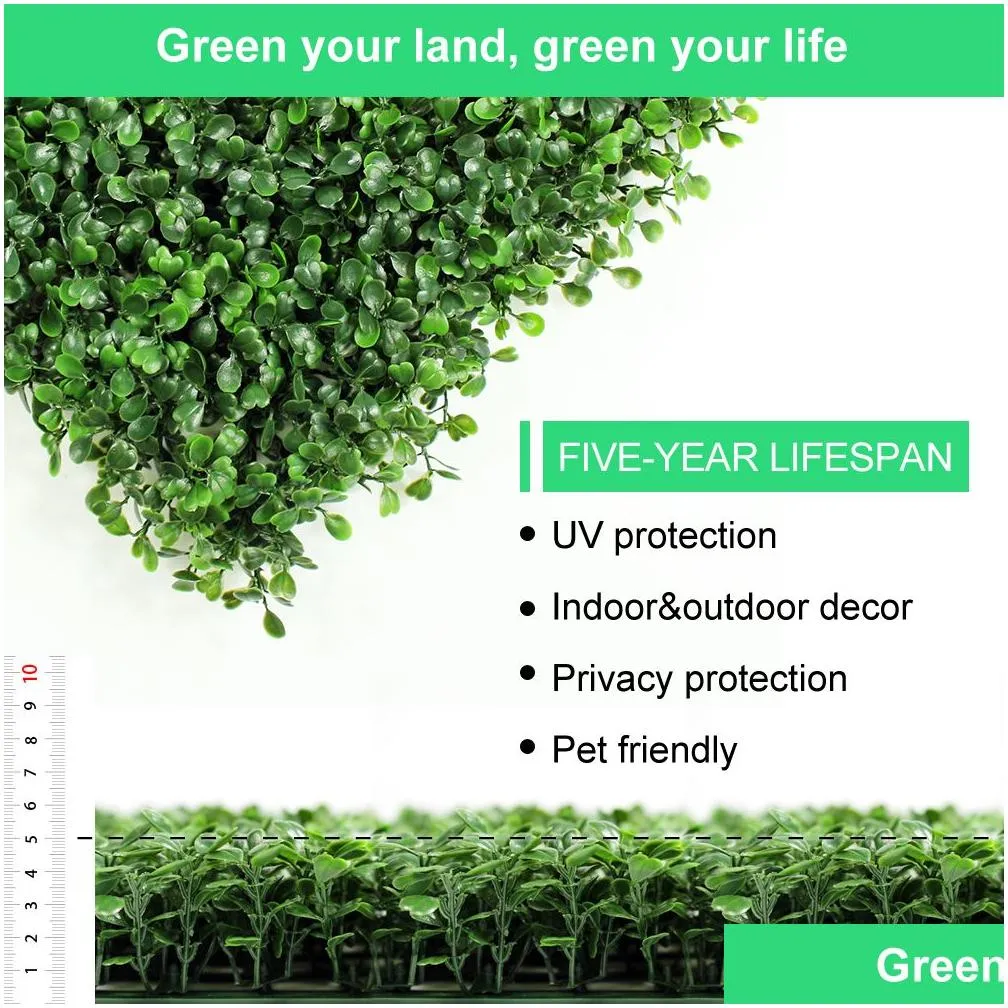 ULAND 50x50cm Outdoor Artificial Boxwood Hedge Privacy Fence UV Proof Leaf Decoration for Garden Wedding Balcony Storefront Home