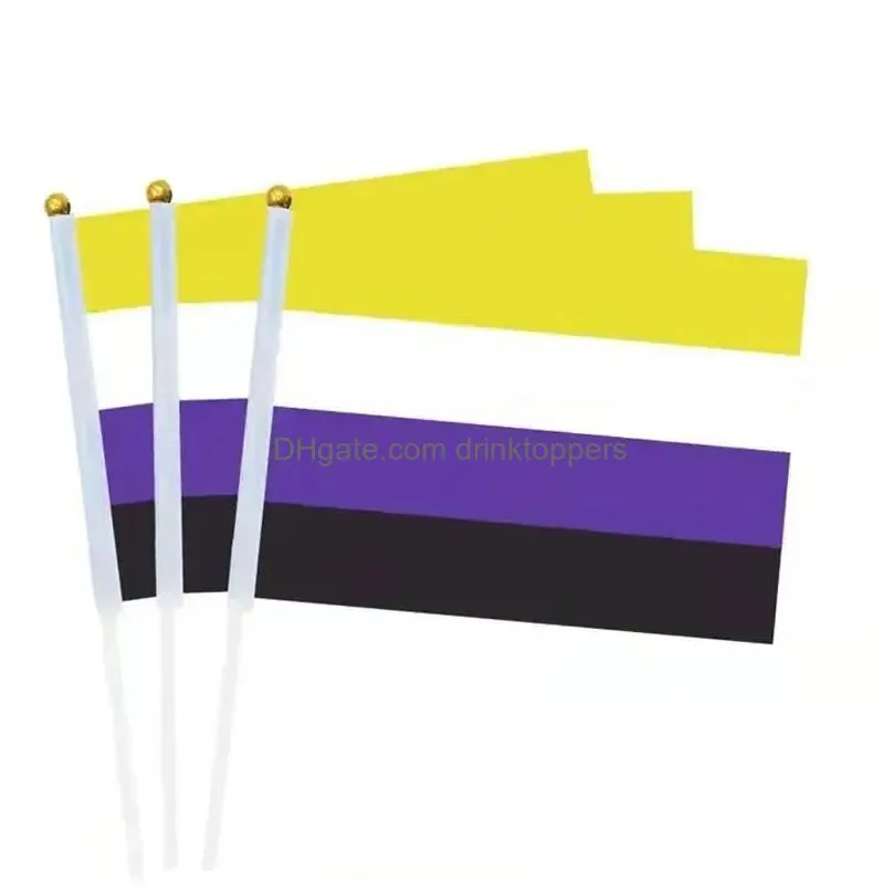 8 styles rainbow flags polyester hand waving flag garden flag banner with flagpole 14x21cm wholesale cpa4264 jy29