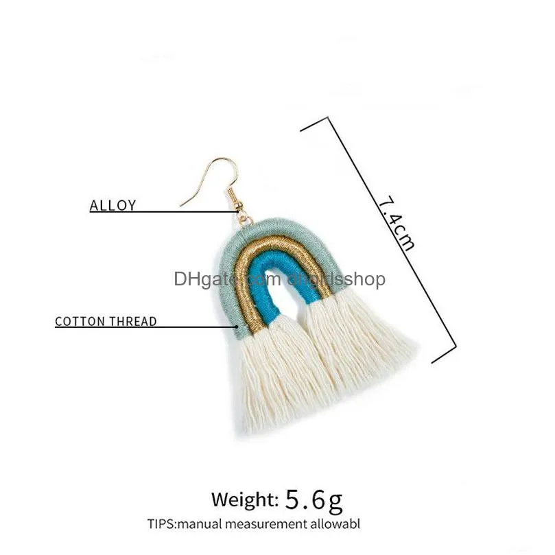 update bohemian rainbow tassel dangle earrings weave string ear rings chandelier cuff for women fashion jewelry