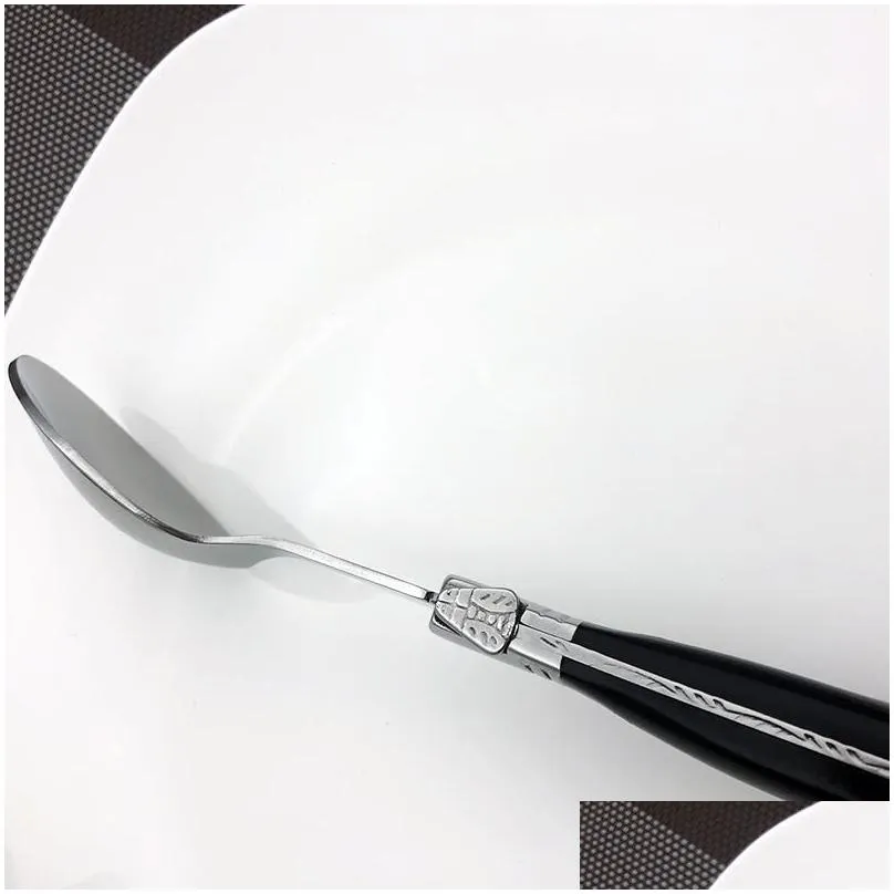 8.6`` Laguiole Style Dinner Spoon Solid Black Wood Handle Table Spoon Xmas Party Restaurant Tableware Kitchen Cutlery 2/4/6pcs1