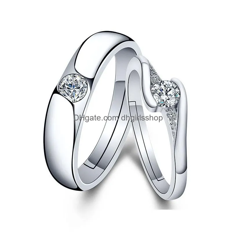 update adjustable silver couple rings diamond heart heartbeat love forever rings women mens engagement wedding ring