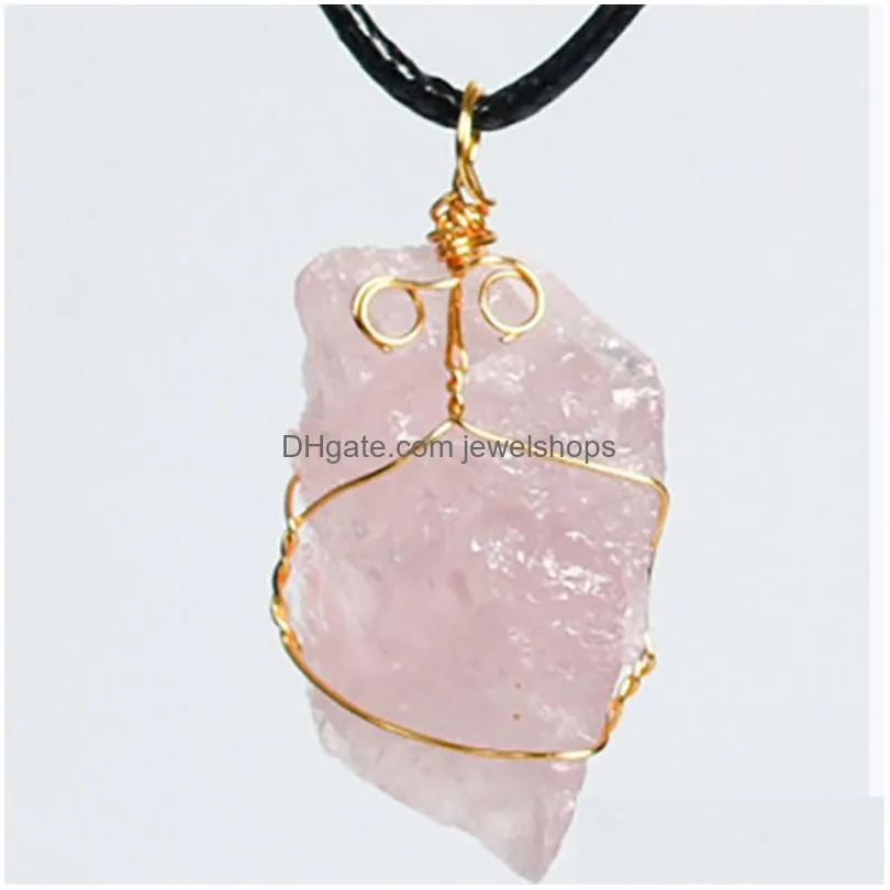 rough natural stone crystal gemstone pendant necklace yoga 7 chakra healing stone topaz amethyst necklaces