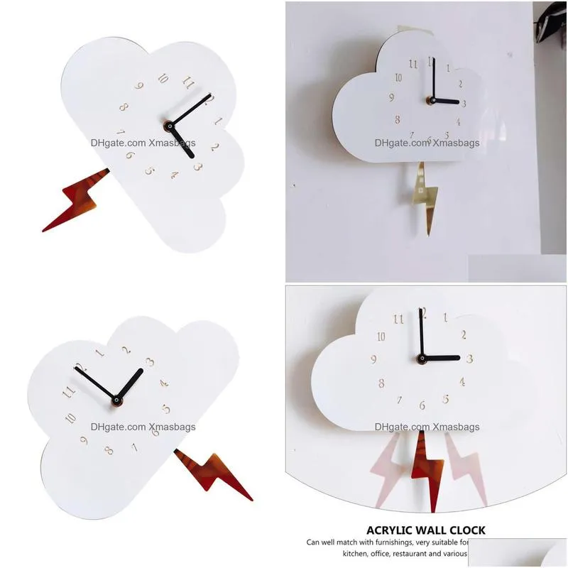 50pcs wall clocks 1pc creative swing flash clock cloud shape kids room decoration white