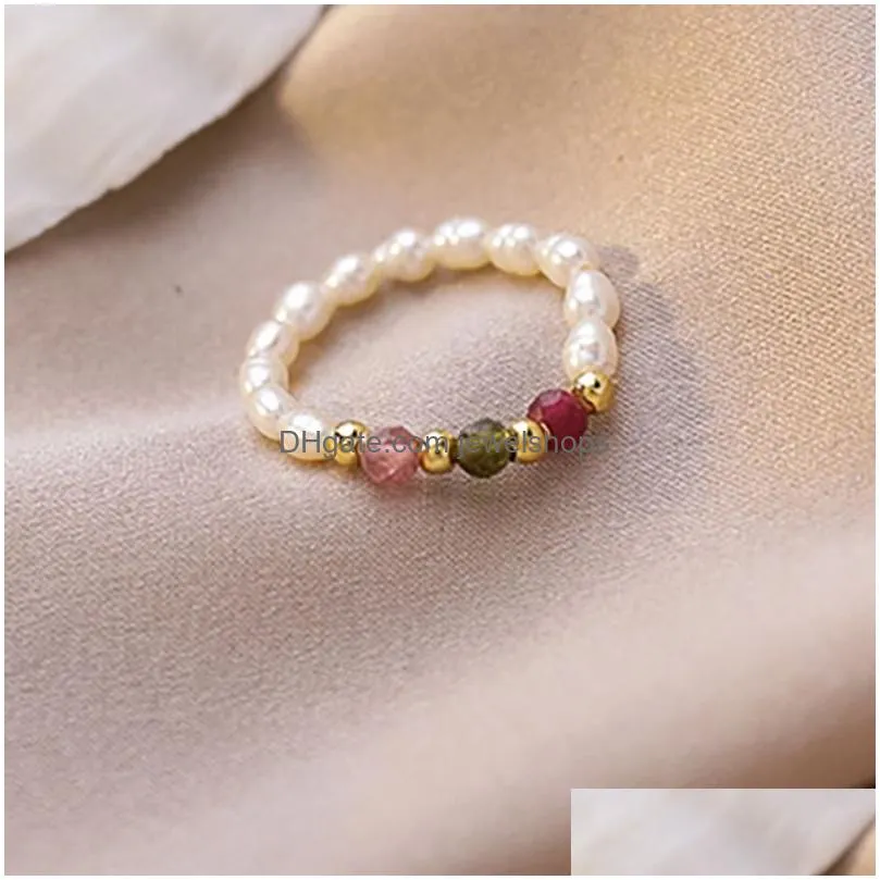 crystal natural freshwater pearl ring gold beaded rings finger for women girls fashion jewelry