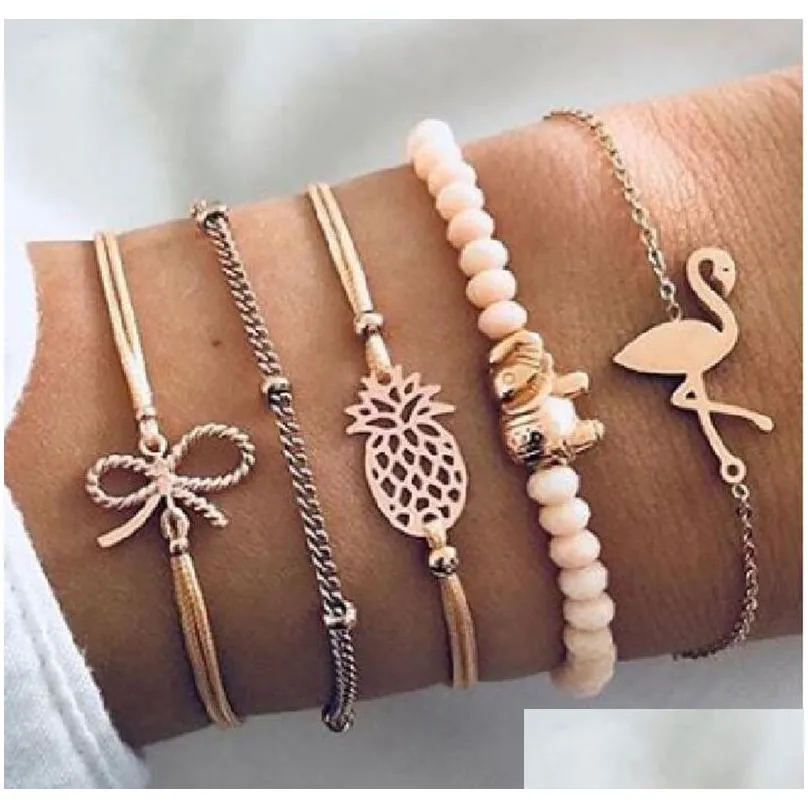 boho shell geometric bracelets set for women gold aircraft map crystal beads charm bangle fashion vintage jewelry gift