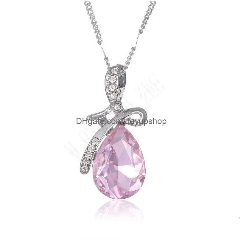 6 colors water drop pendant necklaces crystal chain diamond angel tears necklaces fashion jewelry for girls