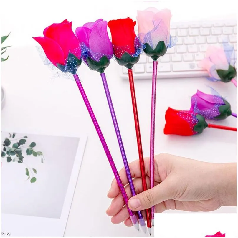wholesale Rose Ballpoint Pen Creative Artificial Flower Decoration Beautiful Office School Stationery Personalized Writing Pen for Valentine`s Day Wedding