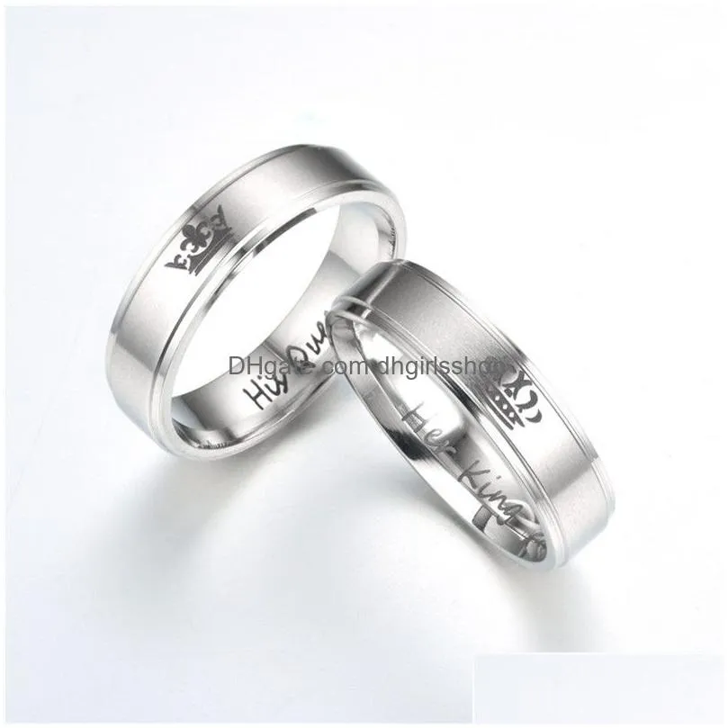 update her king his queen band ring letter stainless steel crown rings couple l women mens