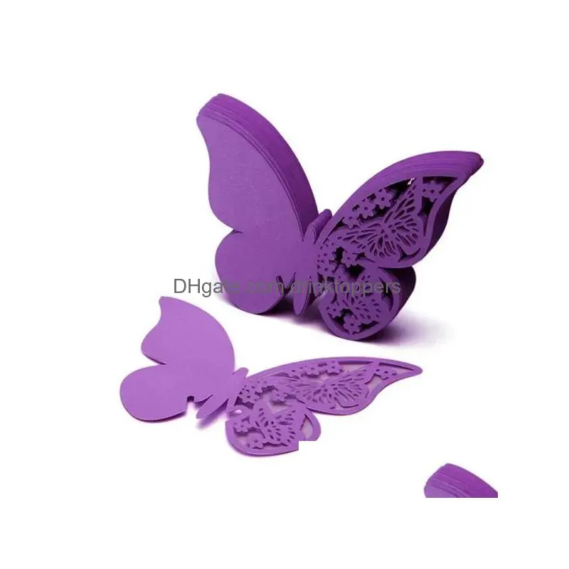 party decoration table mark name paper laser cut cards butterfly shape wine glass place card for wedding