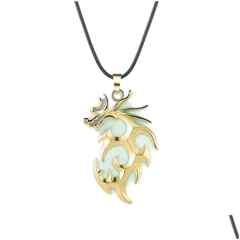 magic glowing flame dragon necklace for men women glow in the dark pendant leather rope chain luminous vintage party jewelry gift