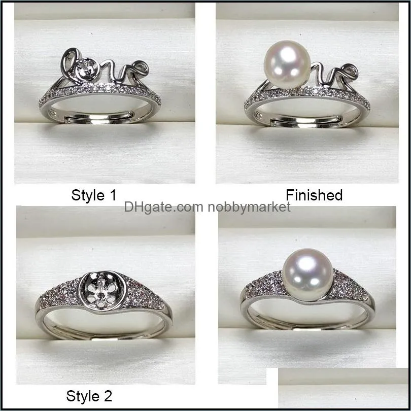 Pearl Ring Settings Zircon Solid 925 Silver Ring Settings 18 Styles Ring for Women Mounting Rings Adjustable Size DIY Jewelry Gift